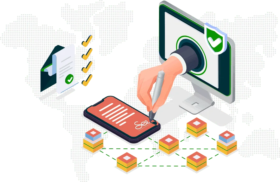 Certification Process - Laptop with gaming icons, regulatory seals, and technical gears illustrating Gaming Associates’ Transfer of Approval service for cost-effective game certification across multiple jurisdictions.